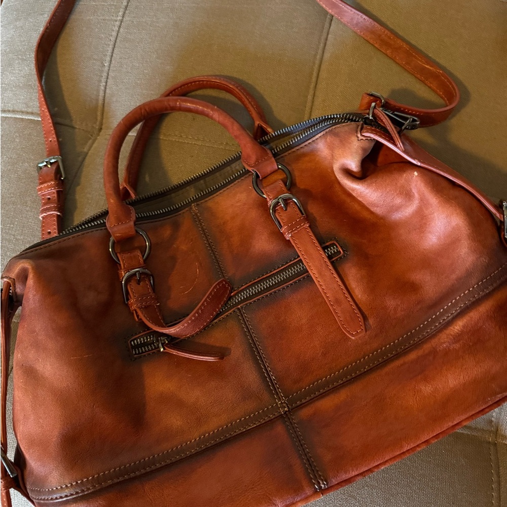 Elegant Brown Leather Shoulder Bag HESHE